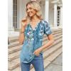 Zeagoo Womens Short Sleeve Tops Summer Henley V-Neck Tshirts Casual Pleated Blouse Dressy Loose Floral Basic Tee(Blue Flowers)