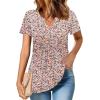 Zeagoo Womens Short Sleeve Tops Summer Henley V-Neck Tshirts Casual Pleated Blouse Dressy Loose Floral Basic Tee(Blue Pink Floral)