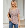 Zeagoo Womens Short Sleeve Tops Summer Henley V-Neck Tshirts Casual Pleated Blouse Dressy Loose Floral Basic Tee(Blue Pink Floral)