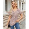 Zeagoo Womens Short Sleeve Tops Summer Henley V-Neck Tshirts Casual Pleated Blouse Dressy Loose Floral Basic Tee(Blue Pink Floral)