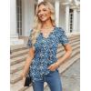 Zeagoo Womens Short Sleeve Tops Summer Henley V-Neck Tshirts Casual Pleated Blouse Dressy Loose Floral Basic Tee(Blue Yellow Floral)