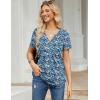 Zeagoo Womens Short Sleeve Tops Summer Henley V-Neck Tshirts Casual Pleated Blouse Dressy Loose Floral Basic Tee(Blue Yellow Floral)