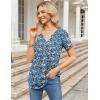 Zeagoo Womens Short Sleeve Tops Summer Henley V-Neck Tshirts Casual Pleated Blouse Dressy Loose Floral Basic Tee(Blue Yellow Floral)
