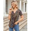 Zeagoo Womens Short Sleeve Tops Summer Henley V-Neck Tshirts Casual Pleated Blouse Dressy Loose Floral Basic Tee(Ethnic Floral 01)