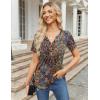 Zeagoo Womens Short Sleeve Tops Summer Henley V-Neck Tshirts Casual Pleated Blouse Dressy Loose Floral Basic Tee(Ethnic Floral 01)