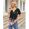 Zeagoo Womens Short Sleeve Tops Summer Henley V-Neck Tshirts Casual Pleated Blouse Dressy Loose Floral Basic Tee(Gradient Flowers-black and Pink)