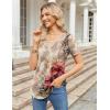 Zeagoo Womens Short Sleeve Tops Summer Henley V-Neck Tshirts Casual Pleated Blouse Dressy Loose Floral Basic Tee(Khkai Floral)