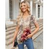 Zeagoo Womens Short Sleeve Tops Summer Henley V-Neck Tshirts Casual Pleated Blouse Dressy Loose Floral Basic Tee(Khkai Floral)