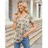 Zeagoo Womens Short Sleeve Tops Summer Henley V-Neck Tshirts Casual Pleated Blouse Dressy Loose Floral Basic Tee(Light Coffee Floral)