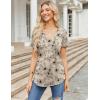 Zeagoo Womens Short Sleeve Tops Summer Henley V-Neck Tshirts Casual Pleated Blouse Dressy Loose Floral Basic Tee(Light Coffee Floral)