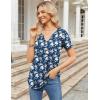 Zeagoo Womens Short Sleeve Tops Summer Henley V-Neck Tshirts Casual Pleated Blouse Dressy Loose Floral Basic Tee(Navy Blue White Floral)