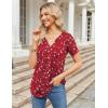 Zeagoo Womens Short Sleeve Tops Summer Henley V-Neck Tshirts Casual Pleated Blouse Dressy Loose Floral Basic Tee(Red Floral)