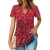 Zeagoo Womens Short Sleeve Tops Summer Henley V-Neck Tshirts Casual Pleated Blouse Dressy Loose Floral Basic Tee(Red Floral)