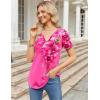 Zeagoo Womens Short Sleeve Tops Summer Henley V-Neck Tshirts Casual Pleated Blouse Dressy Loose Floral Basic Tee(Rose Floral)