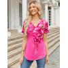Zeagoo Womens Short Sleeve Tops Summer Henley V-Neck Tshirts Casual Pleated Blouse Dressy Loose Floral Basic Tee(Rose Floral)