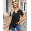 Zeagoo Womens Short Sleeve Tops Summer Henley V-Neck Tshirts Casual Pleated Blouse Dressy Loose Floral Basic Tee(Solid Black)