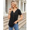 Zeagoo Womens Short Sleeve Tops Summer Henley V-Neck Tshirts Casual Pleated Blouse Dressy Loose Floral Basic Tee(Solid Black)