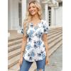 Zeagoo Womens Short Sleeve Tops Summer Henley V-Neck Tshirts Casual Pleated Blouse Dressy Loose Floral Basic Tee(White Blue Floral)