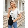 Zeagoo Womens Short Sleeve Tops Summer Henley V-Neck Tshirts Casual Pleated Blouse Dressy Loose Floral Basic Tee(White+black Floral)