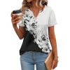 Zeagoo Womens Short Sleeve Tops Summer Henley V-Neck Tshirts Casual Pleated Blouse Dressy Loose Floral Basic Tee(White+black Floral)