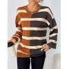 Zeagoo Womens Striped Oversized Sweater 2025 Crew Neck Long Sleeve Knitted Color Block Casual Loose Pullover Top(Brown&black Stripe)