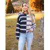 Zeagoo Womens Striped Oversized Sweater 2025 Crew Neck Long Sleeve Knitted Color Block Casual Loose Pullover Top(Navy&purple Stripe)
