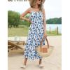 Zeagoo Women’s Summer Casual Boho Sundress Spaghetti Strap Square Neck Flowy Midi Dresses A Line Beach Dress with Pockets(A03-white Blue Floral)