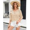 Zeagoo Women’s Summer Crochet Off The Shoulder Hollow Out Knit Tops 2025 V Neck 3/4 Sleeve Sweater Top(Apricot)