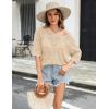 Zeagoo Women’s Summer Crochet Off The Shoulder Hollow Out Knit Tops 2025 V Neck 3/4 Sleeve Sweater Top(Apricot)