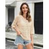 Zeagoo Women’s Summer Crochet Off The Shoulder Hollow Out Knit Tops 2025 V Neck 3/4 Sleeve Sweater Top(Apricot)