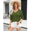 Zeagoo Women’s Summer Crochet Off The Shoulder Hollow Out Knit Tops 2025 V Neck 3/4 Sleeve Sweater Top(Army Green)