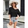 Zeagoo Women’s Summer Crochet Off The Shoulder Hollow Out Knit Tops 2025 V Neck 3/4 Sleeve Sweater Top(Black)
