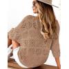 Zeagoo Women’s Summer Crochet Off The Shoulder Hollow Out Knit Tops 2025 V Neck 3/4 Sleeve Sweater Top(Camel)