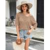 Zeagoo Women’s Summer Crochet Off The Shoulder Hollow Out Knit Tops 2025 V Neck 3/4 Sleeve Sweater Top(Camel)