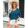 Zeagoo Women’s Summer Crochet Off The Shoulder Hollow Out Knit Tops 2025 V Neck 3/4 Sleeve Sweater Top(Cyan)