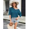 Zeagoo Women’s Summer Crochet Off The Shoulder Hollow Out Knit Tops 2025 V Neck 3/4 Sleeve Sweater Top(Cyan)