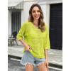 Zeagoo Women’s Summer Crochet Off The Shoulder Hollow Out Knit Tops 2025 V Neck 3/4 Sleeve Sweater Top(Green)