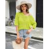 Zeagoo Women’s Summer Crochet Off The Shoulder Hollow Out Knit Tops 2025 V Neck 3/4 Sleeve Sweater Top(Green)