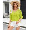 Zeagoo Women’s Summer Crochet Off The Shoulder Hollow Out Knit Tops 2025 V Neck 3/4 Sleeve Sweater Top(Green)