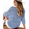 Zeagoo Women’s Summer Crochet Off The Shoulder Hollow Out Knit Tops 2025 V Neck 3/4 Sleeve Sweater Top(Light Blue)