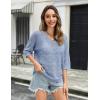 Zeagoo Women’s Summer Crochet Off The Shoulder Hollow Out Knit Tops 2025 V Neck 3/4 Sleeve Sweater Top(Light Blue)