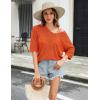 Zeagoo Women’s Summer Crochet Off The Shoulder Hollow Out Knit Tops 2025 V Neck 3/4 Sleeve Sweater Top(Orange)