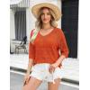 Zeagoo Women’s Summer Crochet Off The Shoulder Hollow Out Knit Tops 2025 V Neck 3/4 Sleeve Sweater Top(Orange)