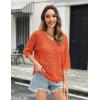 Zeagoo Women’s Summer Crochet Off The Shoulder Hollow Out Knit Tops 2025 V Neck 3/4 Sleeve Sweater Top(Orange)