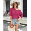 Zeagoo Women’s Summer Crochet Off The Shoulder Hollow Out Knit Tops 2025 V Neck 3/4 Sleeve Sweater Top(Rose Red)