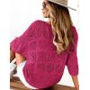 Zeagoo Women’s Summer Crochet Off The Shoulder Hollow Out Knit Tops 2025 V Neck 3/4 Sleeve Sweater Top(Rose Red)