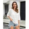 Zeagoo Women’s Summer Crochet Off The Shoulder Hollow Out Knit Tops 2025 V Neck 3/4 Sleeve Sweater Top(White)
