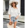 Zeagoo Women’s Summer Crochet Off The Shoulder Hollow Out Knit Tops 2025 V Neck 3/4 Sleeve Sweater Top(White)