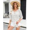 Zeagoo Women’s Summer Crochet Off The Shoulder Hollow Out Knit Tops 2025 V Neck 3/4 Sleeve Sweater Top(White)
