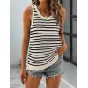 Zeagoo Womens Summer Crochet Sleeveless Sweater Vest Round Neck Hollow Out Knit Tank Tops Casual Loose Cami Tops(Tw467- Stripe Beige)